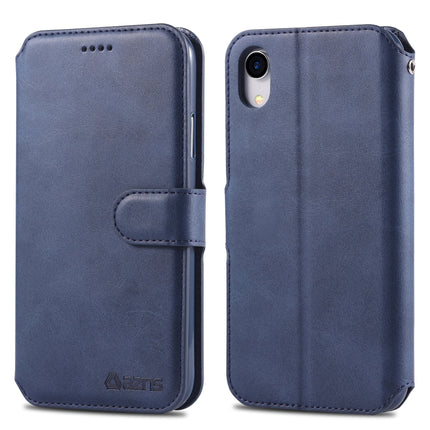 For iPhone XR AZNS Calf Texture Magnetic Horizontal Flip PU Leather Case with Holder & Card Slots & Photo Frame(Blue)-garmade.com