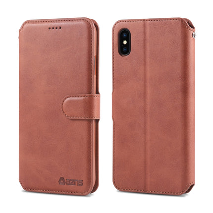 For iPhone XS Max AZNS Calf Texture Magnetic Horizontal Flip PU Leather Case with Holder & Card Slots & Photo Frame(Brown)-garmade.com