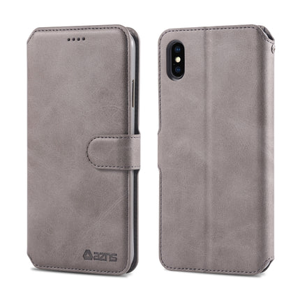 For iPhone XS Max AZNS Calf Texture Magnetic Horizontal Flip PU Leather Case with Holder & Card Slots & Photo Frame(Grey)-garmade.com