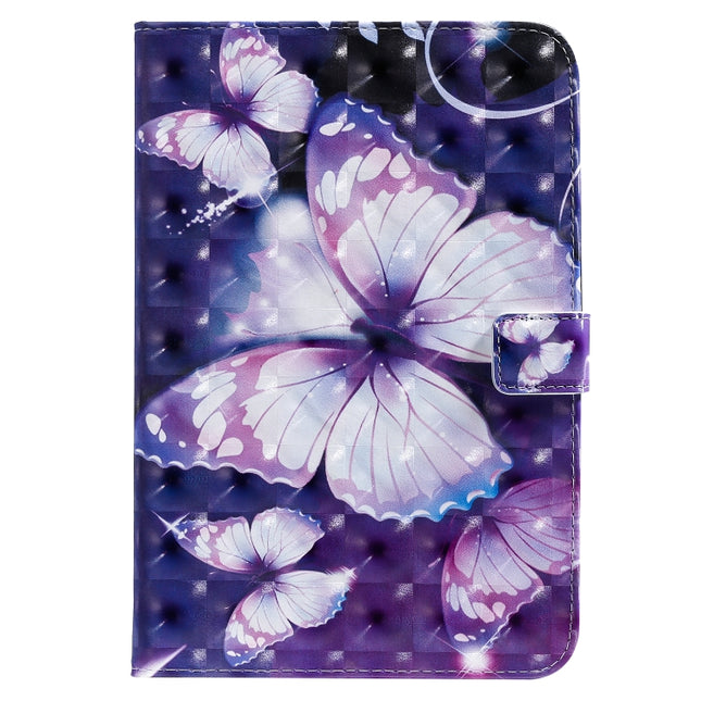 For iPad Mini 2019 & 4 & 3 & 2 & 1 3D Colored Drawing Horizontal Flip Leather Case with Holder & Card Slots & Wallet & Sleep / Wake-up Function(Purple Butterfly)-garmade.com