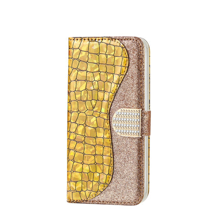 Laser Glitter Powder Matching Crocodile Texture Horizontal Flip Leather Case with Card Slots & Holder & Wallet For iPhone 13 Pro Max(Gold)-garmade.com