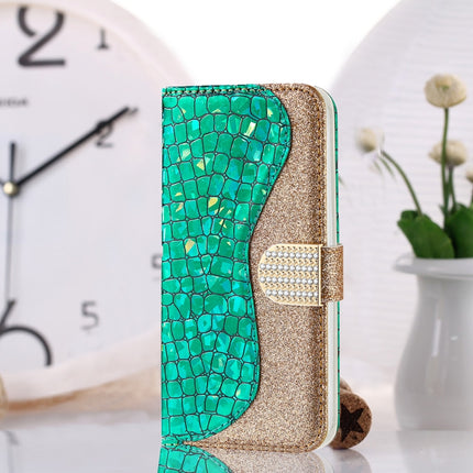Laser Glitter Powder Matching Crocodile Texture Horizontal Flip Leather Case with Card Slots & Holder & Wallet For iPhone 13 Pro(Green)-garmade.com
