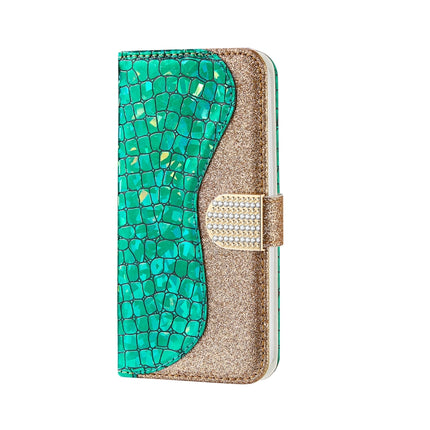 Laser Glitter Powder Matching Crocodile Texture Horizontal Flip Leather Case with Card Slots & Holder & Wallet For iPhone 13 Pro(Green)-garmade.com