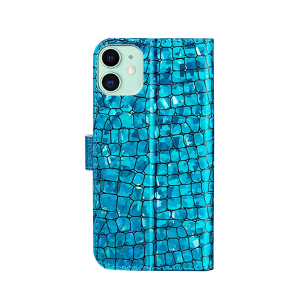 Laser Glitter Powder Matching Crocodile Texture Horizontal Flip Leather Case with Card Slots & Holder & Wallet For iPhone 13(Blue)-garmade.com