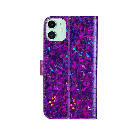 Laser Glitter Powder Matching Crocodile Texture Horizontal Flip Leather Case with Card Slots & Holder & Wallet For iPhone 13(Purple)-garmade.com