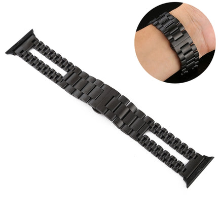 For Apple Watch Series 6 & SE & 5 & 4 40mm / 3 & 2 & 1 38mm Stainless Steel Watchband(Black)-garmade.com