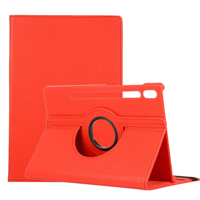 For Samsung Galaxy Tab S7 FE T730 Litchi Texture Horizontal Flip 360 Degrees Rotation Leather Case with Holder(Red)-garmade.com