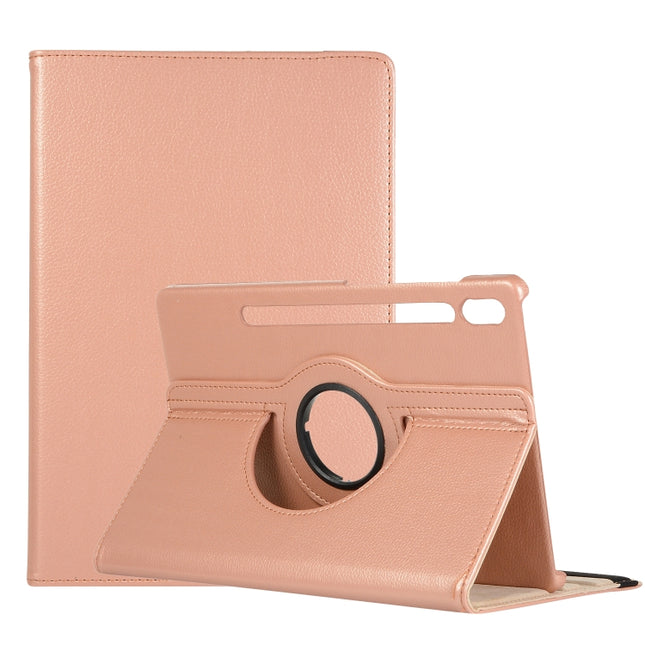 For Samsung Galaxy Tab S7 FE T730 Litchi Texture Horizontal Flip 360 Degrees Rotation Leather Case with Holder(Rose Gold)-garmade.com