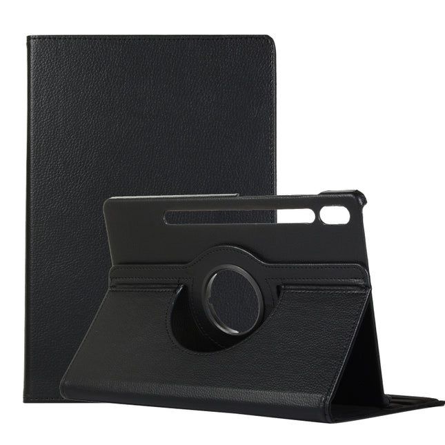 For Samsung Galaxy Tab S7 FE T730 Litchi Texture Horizontal Flip 360 Degrees Rotation Leather Case with Holder(Black)-garmade.com