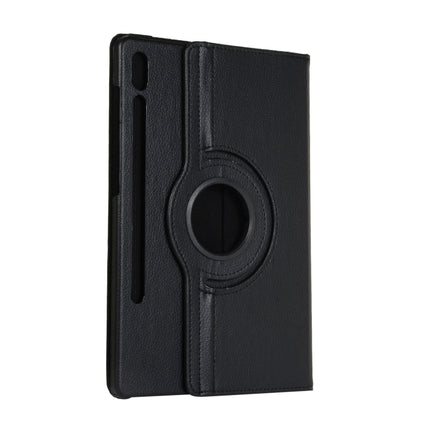 For Samsung Galaxy Tab S7 FE T730 Litchi Texture Horizontal Flip 360 Degrees Rotation Leather Case with Holder(Black)-garmade.com