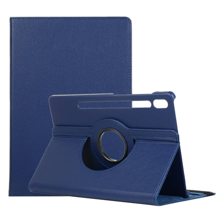 For Samsung Galaxy Tab S7 FE T730 Litchi Texture Horizontal Flip 360 Degrees Rotation Leather Case with Holder(Blue)-garmade.com