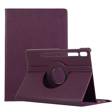 For Samsung Galaxy Tab S7 FE T730 Litchi Texture Horizontal Flip 360 Degrees Rotation Leather Case with Holder(Purple)-garmade.com