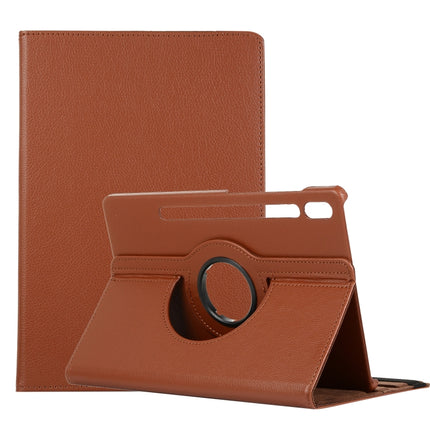 For Samsung Galaxy Tab S7 FE T730 Litchi Texture Horizontal Flip 360 Degrees Rotation Leather Case with Holder(Brown)-garmade.com