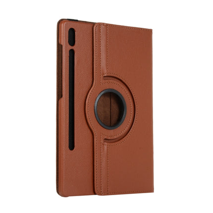 For Samsung Galaxy Tab S7 FE T730 Litchi Texture Horizontal Flip 360 Degrees Rotation Leather Case with Holder(Brown)-garmade.com