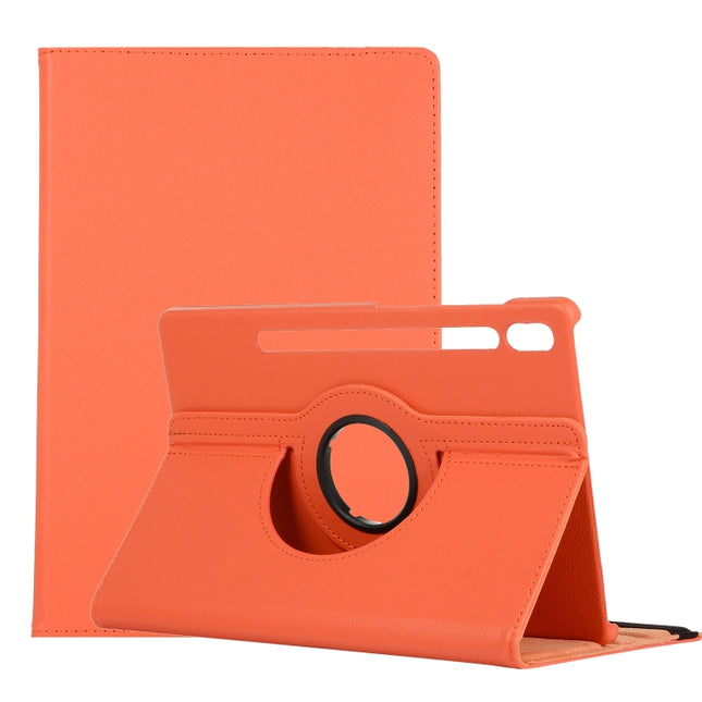 For Samsung Galaxy Tab S7 FE T730 Litchi Texture Horizontal Flip 360 Degrees Rotation Leather Case with Holder(Orange)-garmade.com