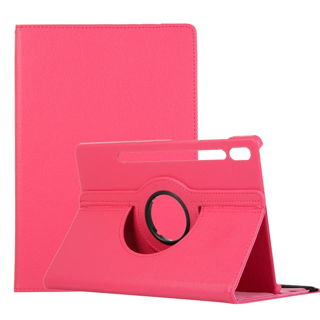 For Samsung Galaxy Tab S7 FE T730 Litchi Texture Horizontal Flip 360 Degrees Rotation Leather Case with Holder(Rose Red)-garmade.com