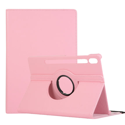 For Samsung Galaxy Tab S7 FE T730 Litchi Texture Horizontal Flip 360 Degrees Rotation Leather Case with Holder(Pink)-garmade.com