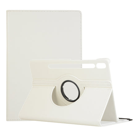 For Samsung Galaxy Tab S7 FE T730 Litchi Texture Horizontal Flip 360 Degrees Rotation Leather Case with Holder(White)-garmade.com