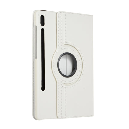For Samsung Galaxy Tab S7 FE T730 Litchi Texture Horizontal Flip 360 Degrees Rotation Leather Case with Holder(White)-garmade.com