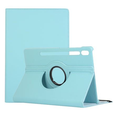 For Samsung Galaxy Tab S7 FE T730 Litchi Texture Horizontal Flip 360 Degrees Rotation Leather Case with Holder(Sky Blue)-garmade.com
