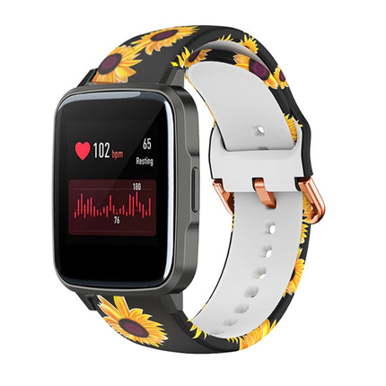 For Xiaomi Haylou LS01 Silicone Printing Replacement Strap Watchband(Black Sunflower)-garmade.com