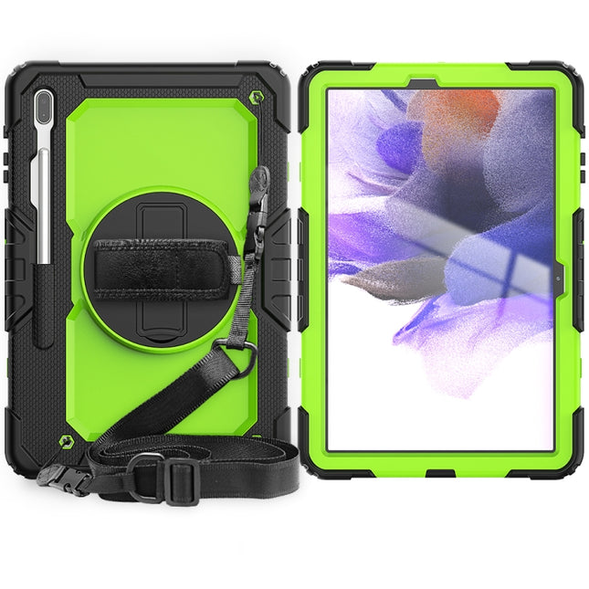 For Samsung Galaxy Tab S7 FE 12.4 inch 2021 SM-T730 / SM-T736B Shockproof Colorful Silicone + PC Protective Case with Holder & Shoulder Strap & Hand Strap & Pen Slot(Lime PC+Black)-garmade.com