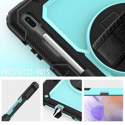 For Samsung Galaxy Tab S7 FE 12.4 inch 2021 SM-T730 / SM-T736B Shockproof Colorful Silicone + PC Protective Case with Holder & Shoulder Strap & Hand Strap & Pen Slot(Sky Blue PC+Black)-garmade.com