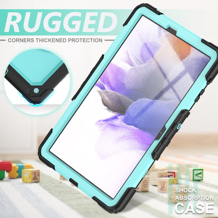 For Samsung Galaxy Tab S7 FE 12.4 inch 2021 SM-T730 / SM-T736B Shockproof Colorful Silicone + PC Protective Case with Holder & Shoulder Strap & Hand Strap & Pen Slot(Sky Blue PC+Black)-garmade.com