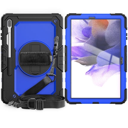 For Samsung Galaxy Tab S7 FE 12.4 inch 2021 SM-T730 / SM-T736B Shockproof Colorful Silicone + PC Protective Case with Holder & Shoulder Strap & Hand Strap & Pen Slot(Blue PC+Black)-garmade.com