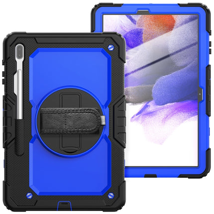 For Samsung Galaxy Tab S7 FE 12.4 inch 2021 SM-T730 / SM-T736B Shockproof Colorful Silicone + PC Protective Case with Holder & Shoulder Strap & Hand Strap & Pen Slot(Blue PC+Black)-garmade.com