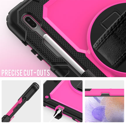For Samsung Galaxy Tab S7 FE 12.4 inch 2021 SM-T730 / SM-T736B Shockproof Colorful Silicone + PC Protective Case with Holder & Shoulder Strap & Hand Strap & Pen Slot(Rose PC+Black)-garmade.com