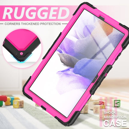 For Samsung Galaxy Tab S7 FE 12.4 inch 2021 SM-T730 / SM-T736B Shockproof Colorful Silicone + PC Protective Case with Holder & Shoulder Strap & Hand Strap & Pen Slot(Rose PC+Black)-garmade.com
