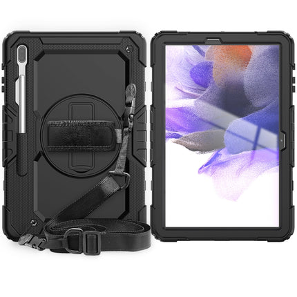 For Samsung Galaxy Tab S7 FE 12.4 inch 2021 SM-T730 / SM-T736B Shockproof Colorful Silicone + PC Protective Case with Holder & Shoulder Strap & Hand Strap & Pen Slot(All Black)-garmade.com