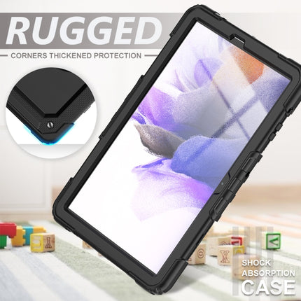 For Samsung Galaxy Tab S7 FE 12.4 inch 2021 SM-T730 / SM-T736B Shockproof Colorful Silicone + PC Protective Case with Holder & Shoulder Strap & Hand Strap & Pen Slot(All Black)-garmade.com