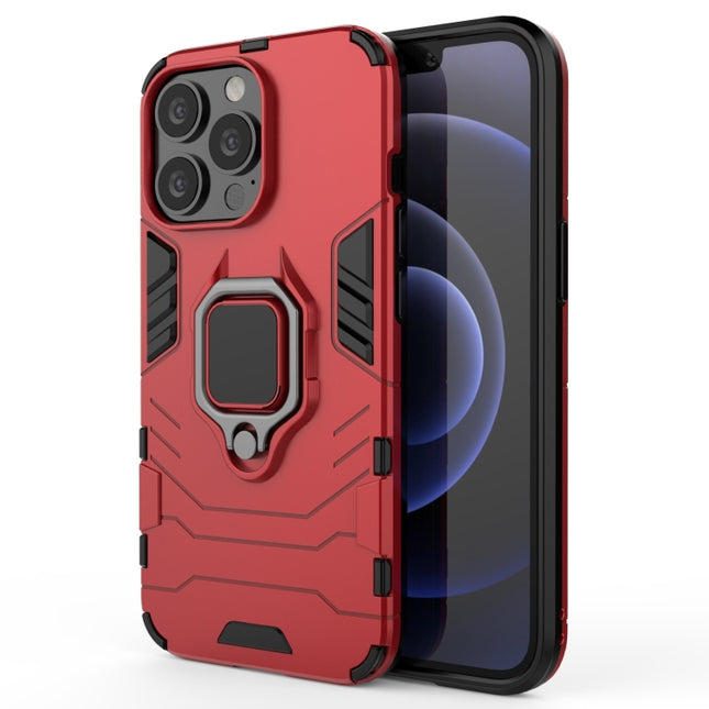 Shockproof PC + TPU Protective Case with Magnetic Ring Holder For iPhone 13 Pro(Red)-garmade.com