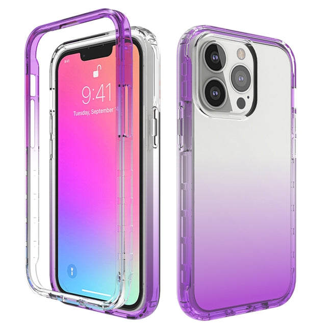 Shockproof High Transparency Two-color Gradual Change PC+TPU Candy Colors Protective Case For iPhone 13 Pro(Purple)-garmade.com