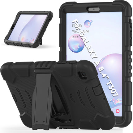 For Samsung Galaxy Tab A8.4 2020 T307 3-Layer Protection Screen Frame + PC + Silicone Shockproof Combination Case with Holder(Black+Black)-garmade.com