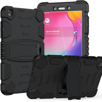 For Samsung Galaxy Tab A8.0 2019 T290 3-Layer Protection Screen Frame + PC + Silicone Shockproof Combination Case with Holder(Black+Black)-garmade.com