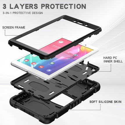 For Samsung Galaxy Tab A8.0 2019 T290 3-Layer Protection Screen Frame + PC + Silicone Shockproof Combination Case with Holder(Black+Black)-garmade.com