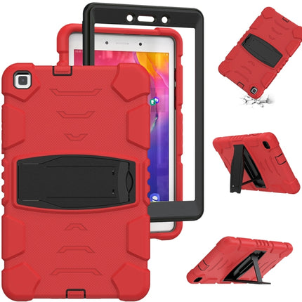 For Samsung Galaxy Tab A8.0 2019 T290 3-Layer Protection Screen Frame + PC + Silicone Shockproof Combination Case with Holder(Red+Black)-garmade.com
