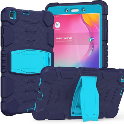 For Samsung Galaxy Tab A8.0 2019 T290 3-Layer Protection Screen Frame + PC + Silicone Shockproof Combination Case with Holder(NavyBlue+Blue)-garmade.com