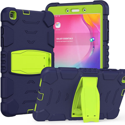 For Samsung Galaxy Tab A8.0 2019 T290 3-Layer Protection Screen Frame + PC + Silicone Shockproof Combination Case with Holder(NavyBlue+Lime)-garmade.com