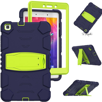 For Samsung Galaxy Tab A8.0 2019 T290 3-Layer Protection Screen Frame + PC + Silicone Shockproof Combination Case with Holder(NavyBlue+Lime)-garmade.com
