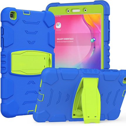 For Samsung Galaxy Tab A8.0 2019 T290 3-Layer Protection Screen Frame + PC + Silicone Shockproof Combination Case with Holder(Blue+Lime)-garmade.com
