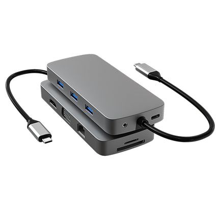 Basix BL10V 10 in 1 USB-C / Type-C to RJ45 + VGA + HDMI + 3.5mm AUX + SD / TF Card Slot + PD USB-C / Type-C + USB 3.0 + 2 USB 2.0 Ports Docking Station HUB-garmade.com