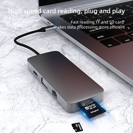 Basix BL10V 10 in 1 USB-C / Type-C to RJ45 + VGA + HDMI + 3.5mm AUX + SD / TF Card Slot + PD USB-C / Type-C + USB 3.0 + 2 USB 2.0 Ports Docking Station HUB-garmade.com