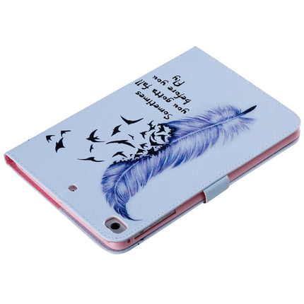 For iPad Mini 2019 & 4 & 3 & 2 & 1 3D Colored Drawing Horizontal Flip Leather Case with Holder & Card Slots & Wallet & Sleep / Wake-up Function(Feather)-garmade.com