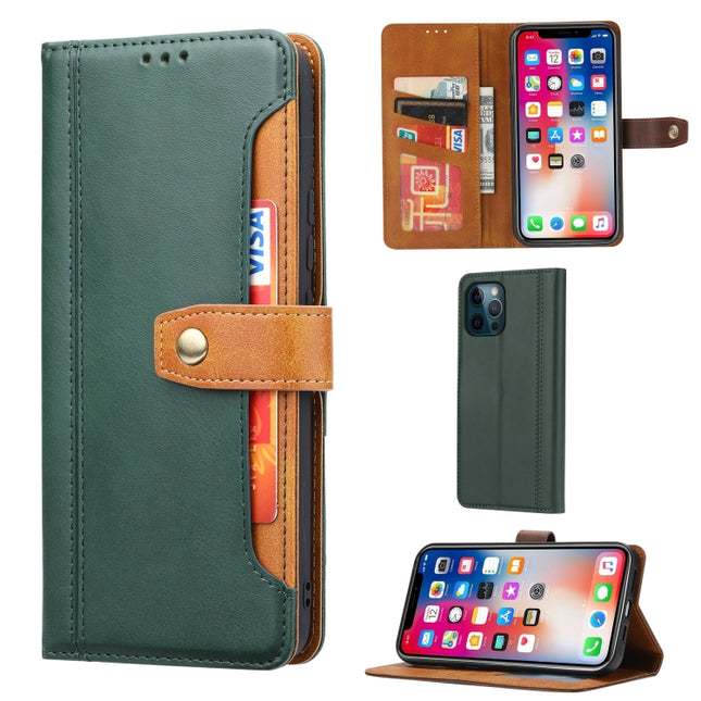 Calf Texture Double Fold Clasp Horizontal Flip Leather Case with Photo Frame & Holder & Card Slots & Wallet For iPhone 13 Pro(Green)-garmade.com