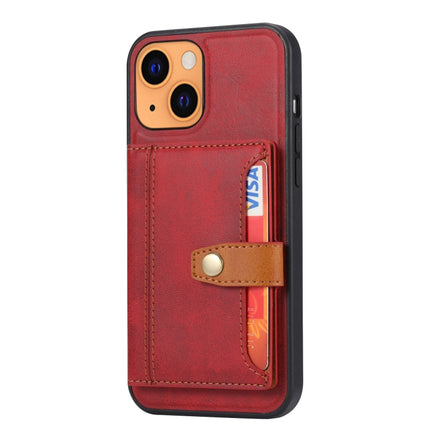 Calfskin Color Matching Shockproof TPU + PU Case with Holder & Card Slot For iPhone 13(Red)-garmade.com