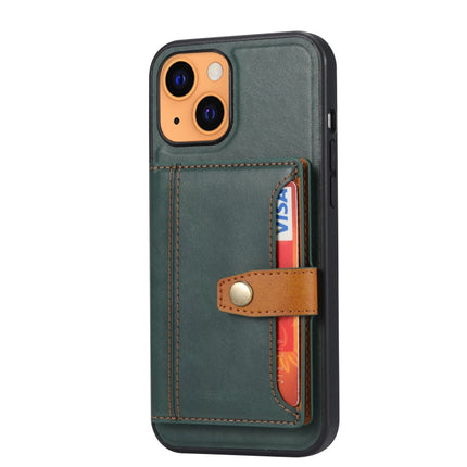 Calfskin Color Matching Shockproof TPU + PU Case with Holder & Card Slot For iPhone 13(Green)-garmade.com